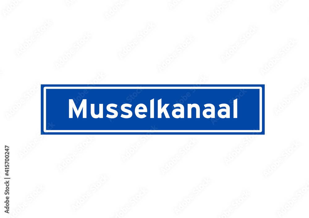 Musselkanaal isolated Dutch place name sign. City sign from the Netherlands. Musselkanaal isolated Dutch place name sign. City sign from the Netherlands.