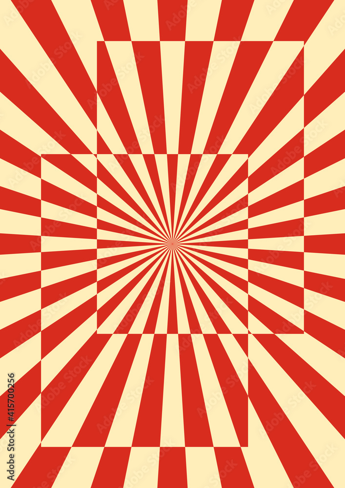 Fototapeta premium Radial background with red-white rays separating in rectangular shapes. Borders of the transition of colors. Vector template for posters and backgrounds.