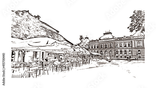 Building view with landmark of Sremski Karlovci is the
city in Serbia. Hand drawn sketch illustration in vector. photo