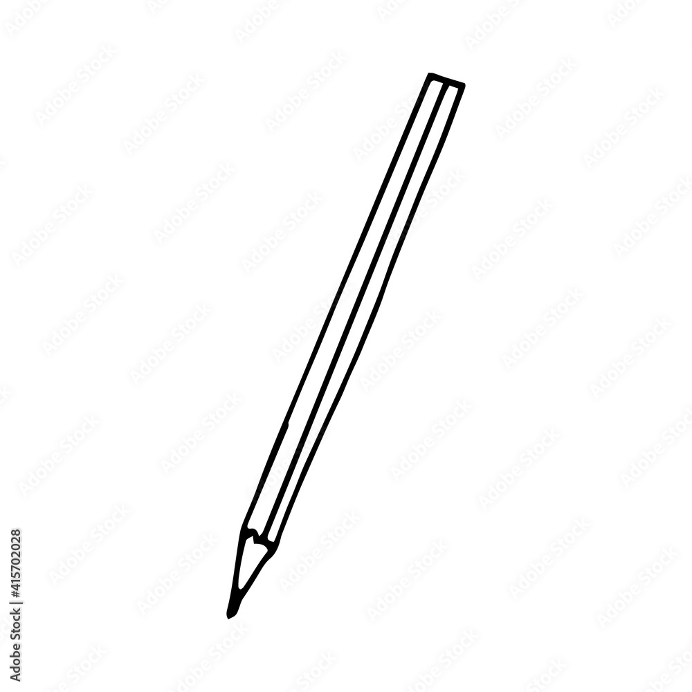 pencil icon, sticker. sketch hand drawn doodle style. vector, minimalism, monochrome. write, stationery, draw.