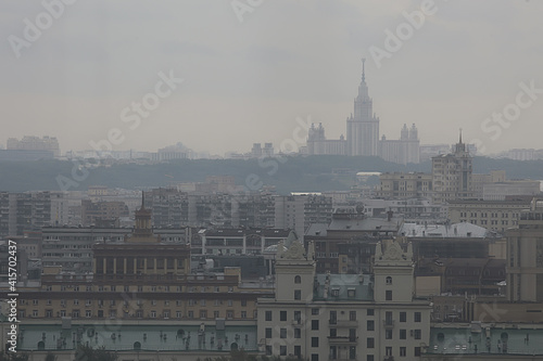 Moscow gloomy view of the city from above, smok ecology city view