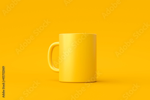 Obraz na plátně Yellow coffee cup or empty mug for drink on vivid color background with blank ceramic porcelain mockup template
