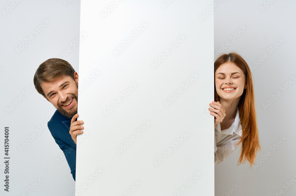 funny man and woman white mockup Poster Copy Space advertising presentation funny man and woman white mockup Poster Copy Space advertising presentation