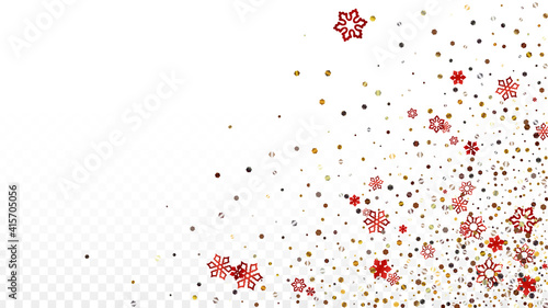Christmas  Vector Background with Falling Glitter Snowflakes and Stars. Isolated on Transparent. Realistic Snow Twinkly Pattern. Glitter Overlay Print. Winter Party. Design for Banner, Poster.