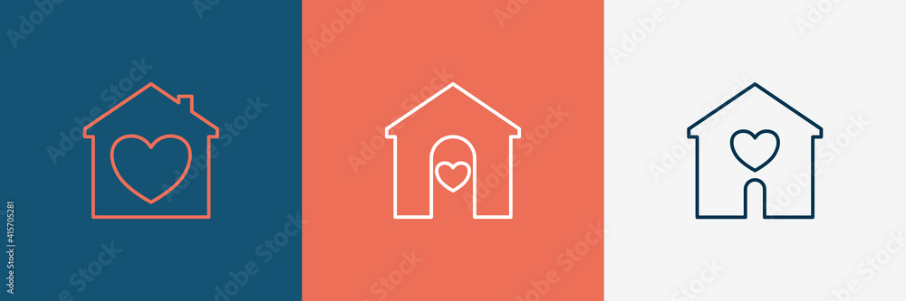 Set of minimal house icon with heart, Vector illustration. Set of minimal house icon with heart, Vector illustration.