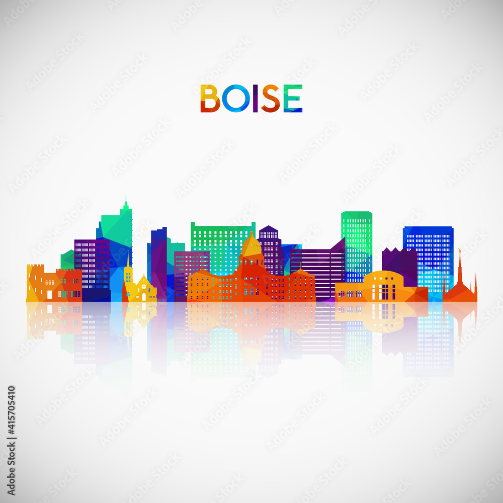 Boise skyline silhouette in colorful geometric style. Symbol for your design. Vector illustration.