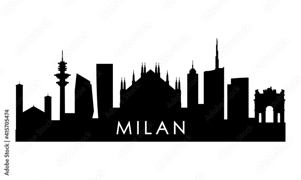 Milan skyline silhouette. Black Milan city design isolated on white background.