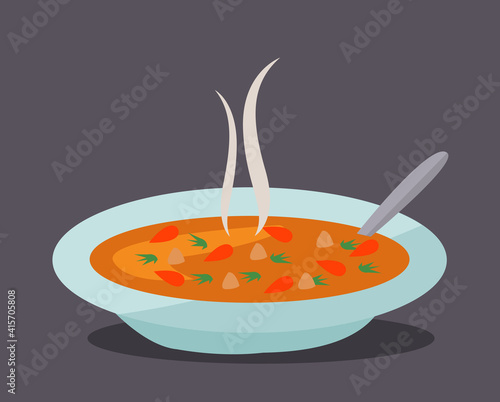 Hot vegetable soup vector illustration