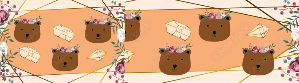 Fototapeta premium Bear head portrait gray carpet vector design