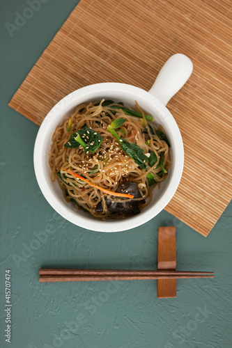 Korean traditional food, stir fried noodle (Japchae)