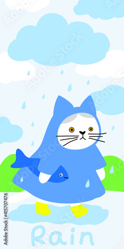 Decorative painting of cats on rainy days