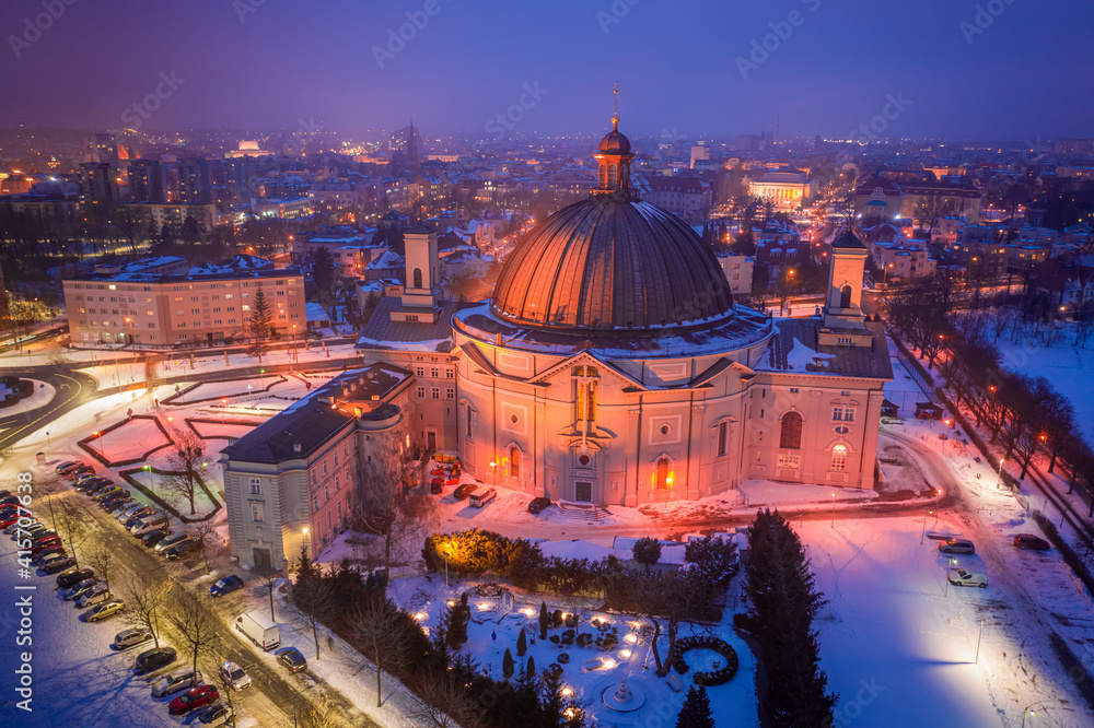 Fototapeta premium Basilica of st. Vincent de Paul at night, Bydgoszcz, Poland