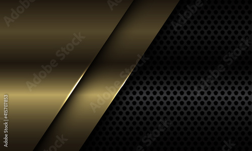 Abstract gold plate overlap on black circle mesh design modern luxury futuristic background vector illustration.