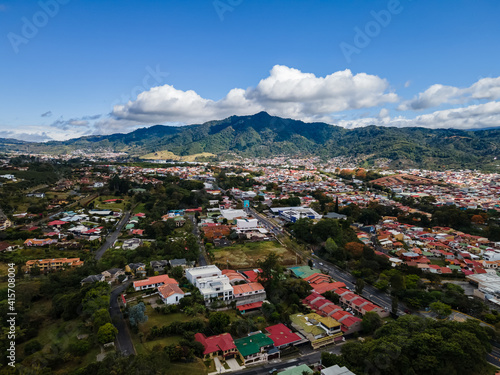 Beautiful aerial view of the city Tres Rios Costa Rica in the sunset photo