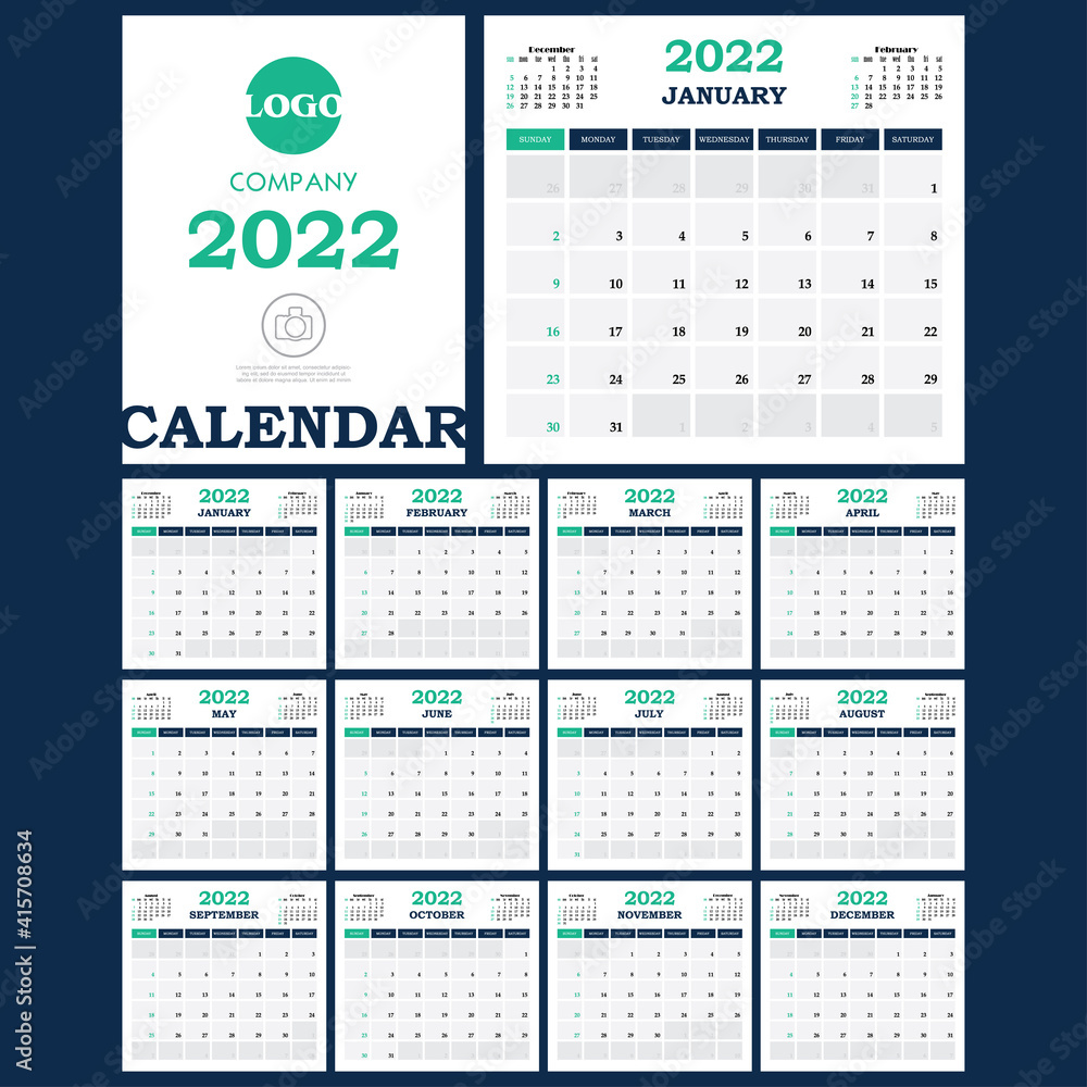 Calendar template for 2022 year. Vector Planner diary design for Corporate and business calendar. Calendar template for 2022 year. Vector Planner diary design for Corporate and business calendar.