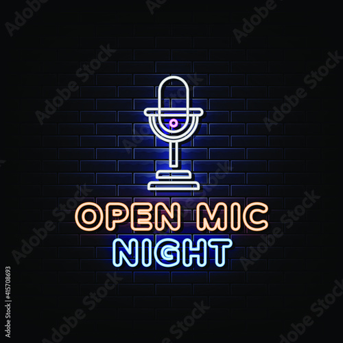 Open Mic Night Neon Signs Style Text Vector