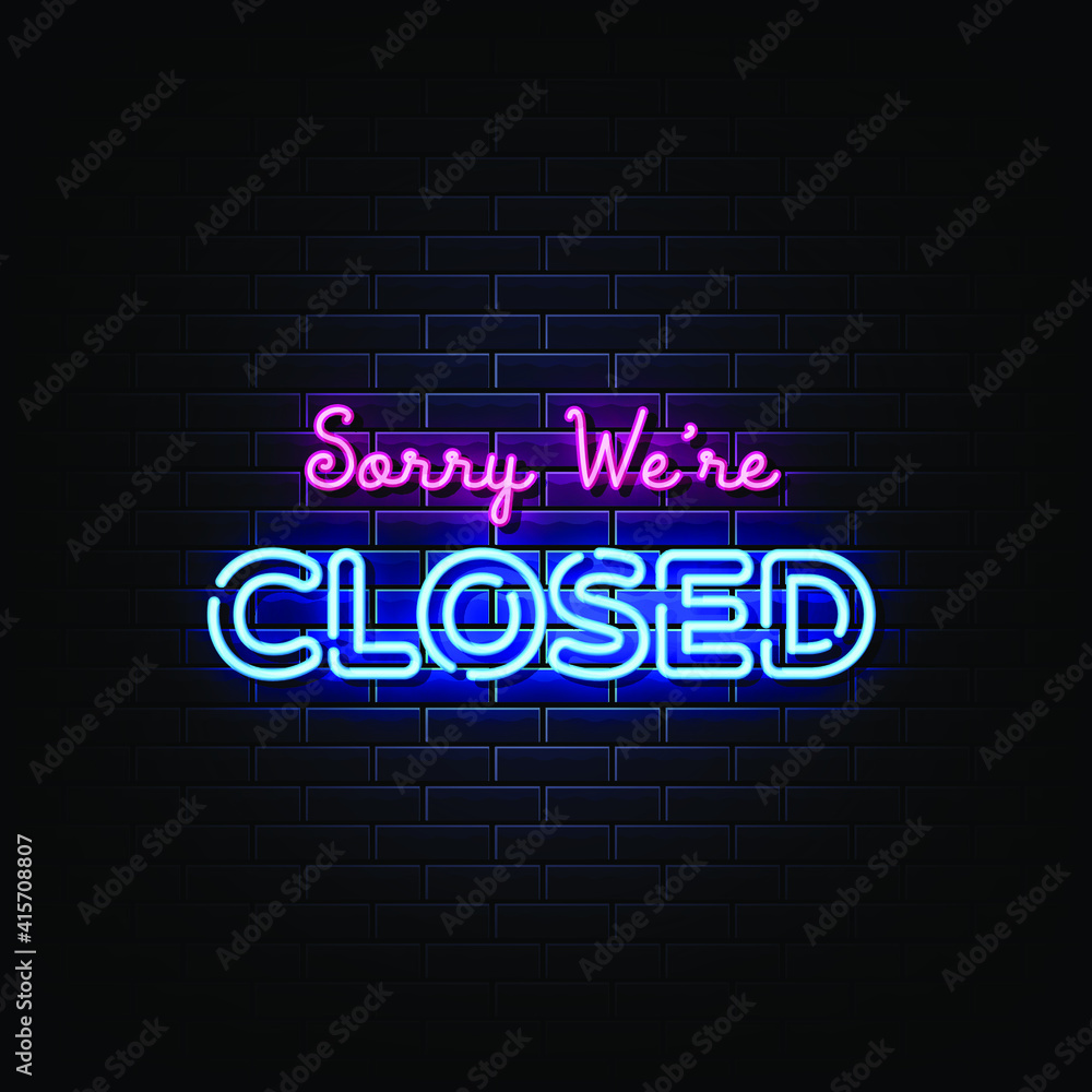 Sorry We Are Closed Neon Signs Style Text Vector
