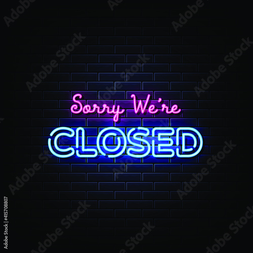 Sorry We Are Closed Neon Signs Style Text Vector