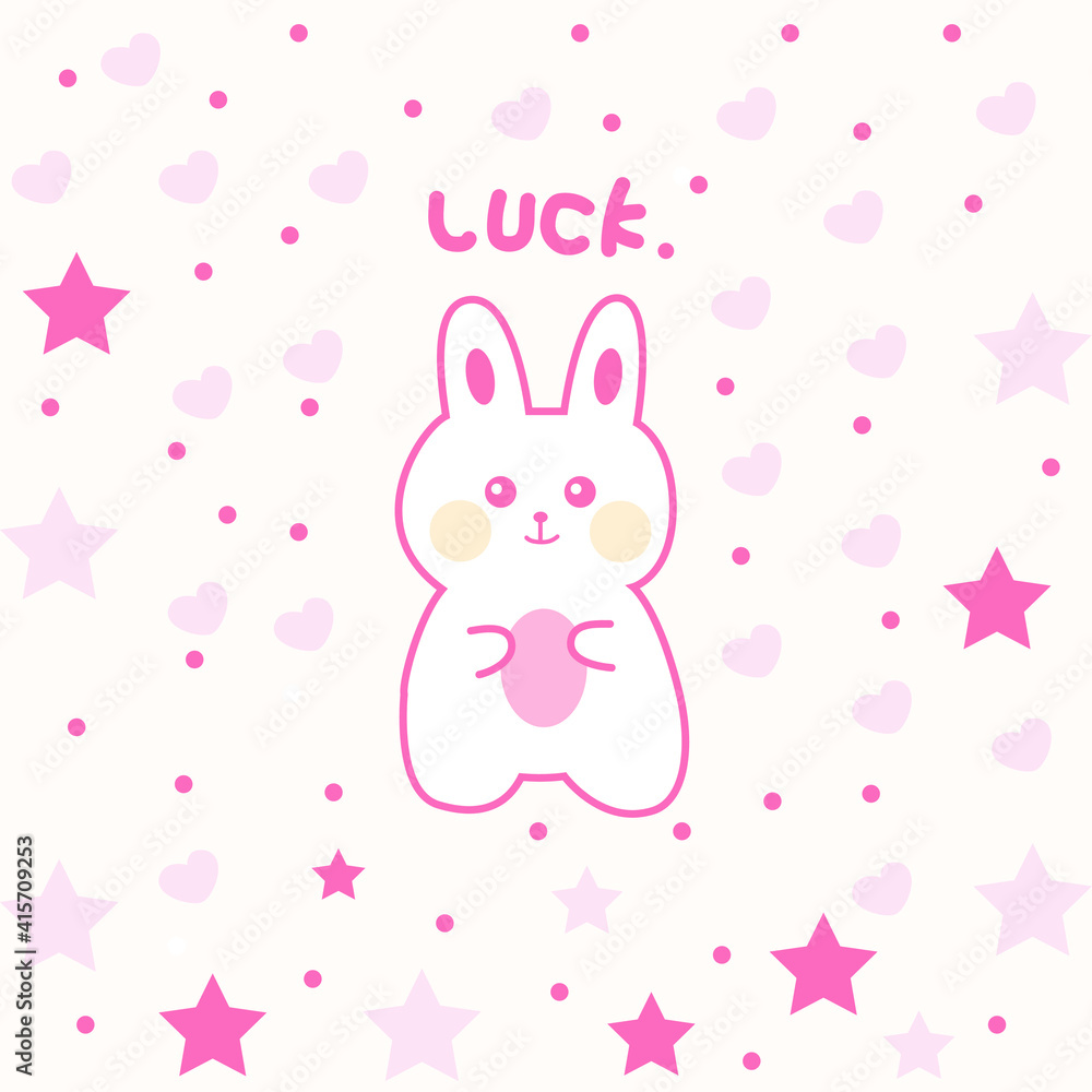 Hand drawn cartoon star love bunny pink round carpet Hand drawn cartoon star love bunny pink round carpet