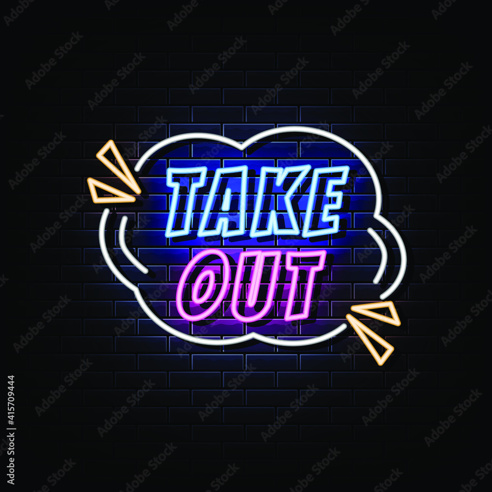 Obraz premium Take Out Neon Signs Style Text Vector