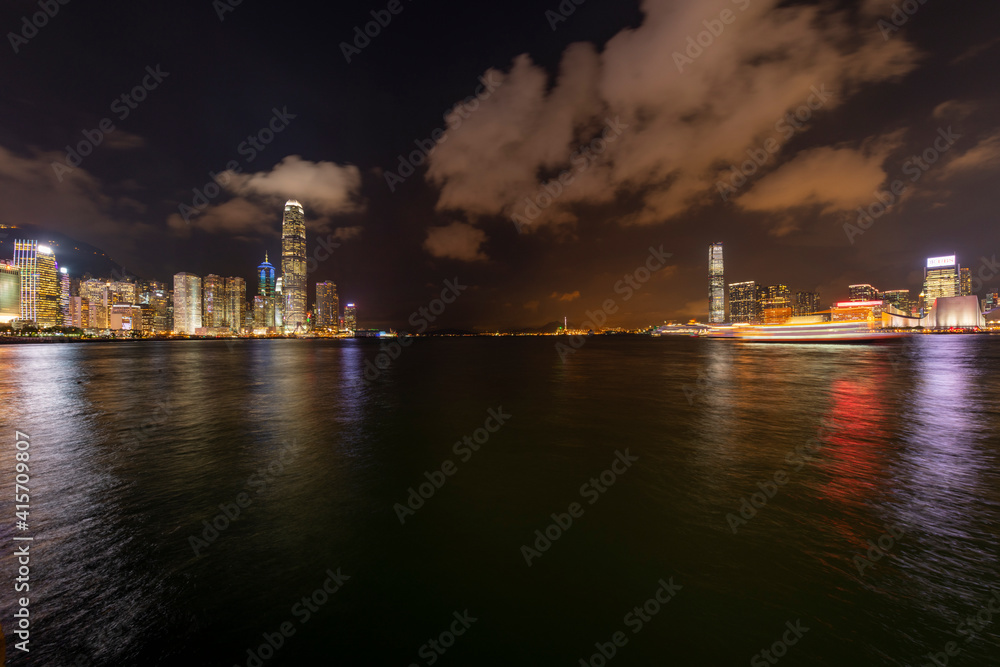Victoria Harbor view at Night from Wanchai, Hong Kong 