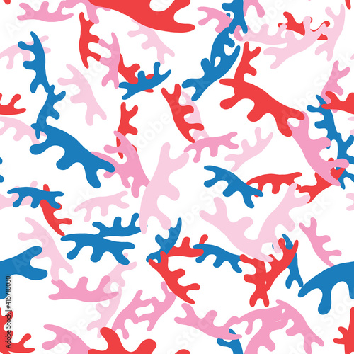 Vector seamless texture background pattern. Hand drawn  red  blue  pink  white colors.