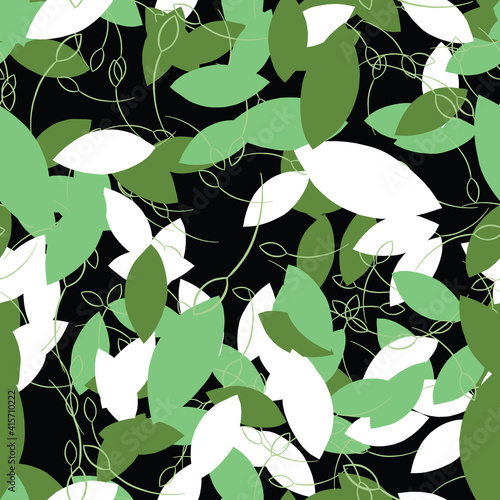 Vector seamless texture background pattern. Hand drawn, black, green, white colors.