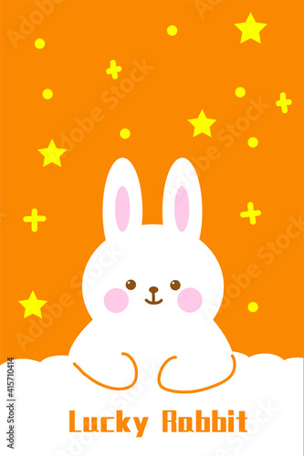 Hand drawn cartoon rabbit stars orange small fresh carpet