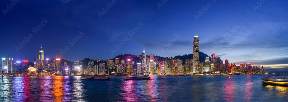 Naklejka premium Hong Kong Victoria Harbor view at Night, Hong Kong