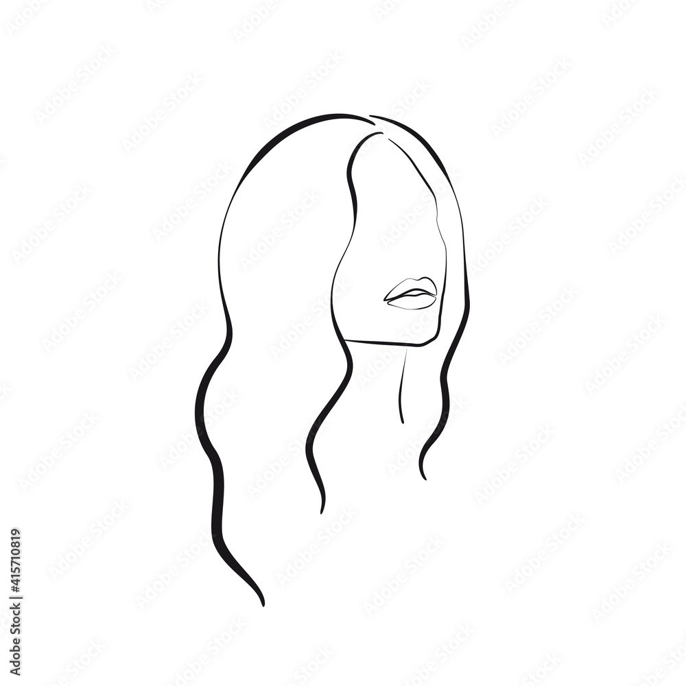 Woman Face Continuous One Line Vector Drawing. Style Template with Abstract Female Face. Modern Minimalist Simple Linear Style. Beauty Fashion Design Woman Face Continuous One Line Vector Drawing. Style Template with Abstract Female Face. Modern Minimalist Simple Linear Style. Beauty Fashion Design