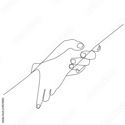 Hands Holding Single Line Art Drawing. Minimal One Line Illustration. Hands Gesture Continuous Line Drawing. Modern Minimalist Contour Illustration. Vector EPS 10.