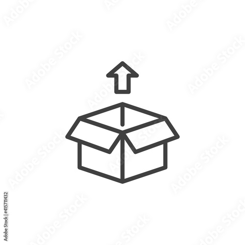 Cargo box package line icon. linear style sign for mobile concept and web design. Box out arrow outline vector icon. Unboxing symbol, logo illustration. Vector graphics
