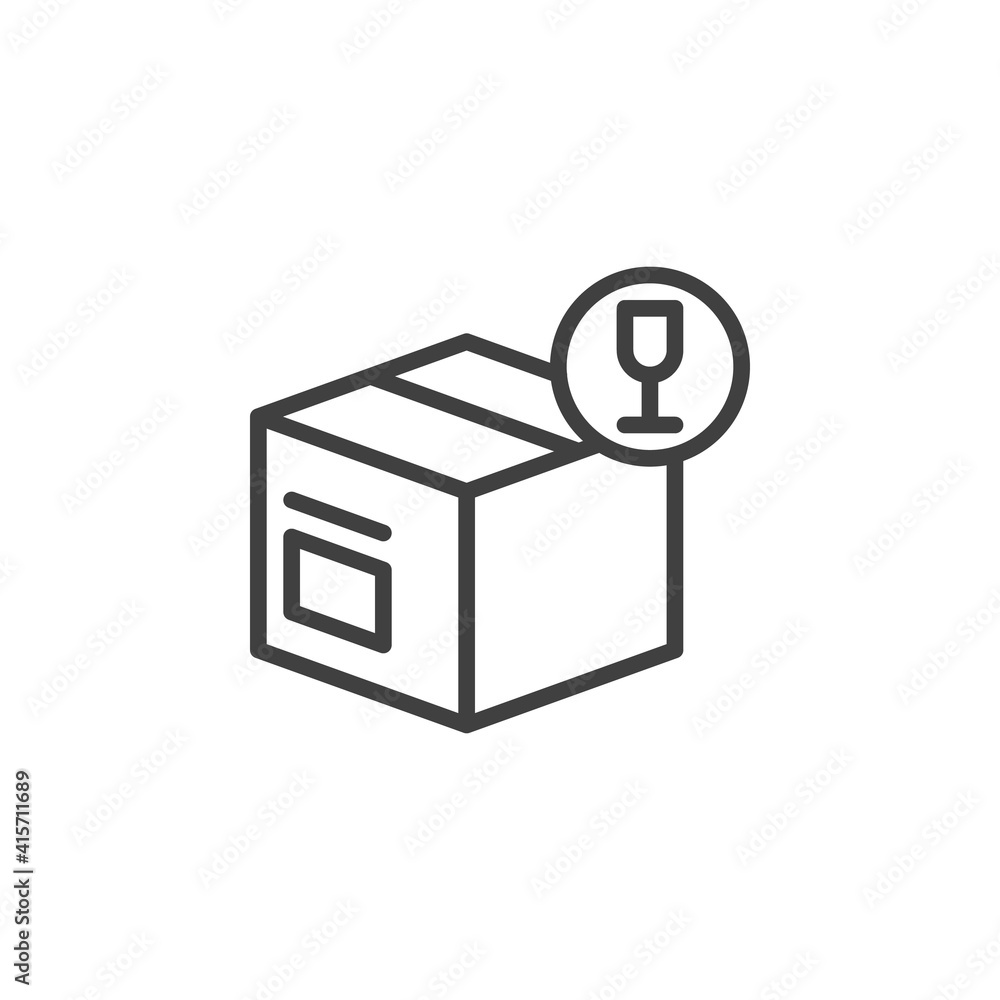 Cargo packaging fragile line icon. linear style sign for mobile concept and web design. Logistics box and glass outline vector icon. Parcel delivery symbol, logo illustration. Vector graphics Cargo packaging fragile line icon. linear style sign for mobile concept and web design. Logistics box and glass outline vector icon. Parcel delivery symbol, logo illustration. Vector graphics