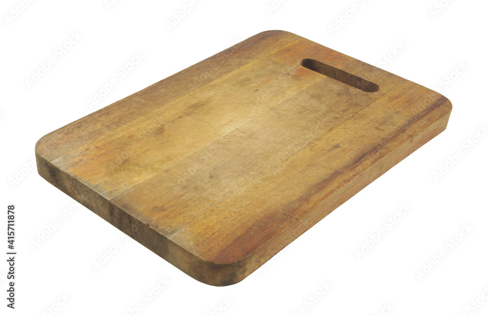 Old grunge cutting board isolated on white background