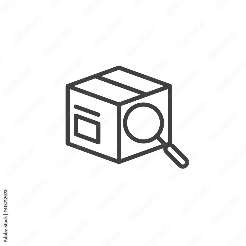 Search package line icon. Cardboard box and magnifier linear style sign for mobile concept and web design. Parcel tracking outline vector icon. Symbol, logo illustration. Vector graphics Search package line icon. Cardboard box and magnifier linear style sign for mobile concept and web design. Parcel tracking outline vector icon. Symbol, logo illustration. Vector graphics