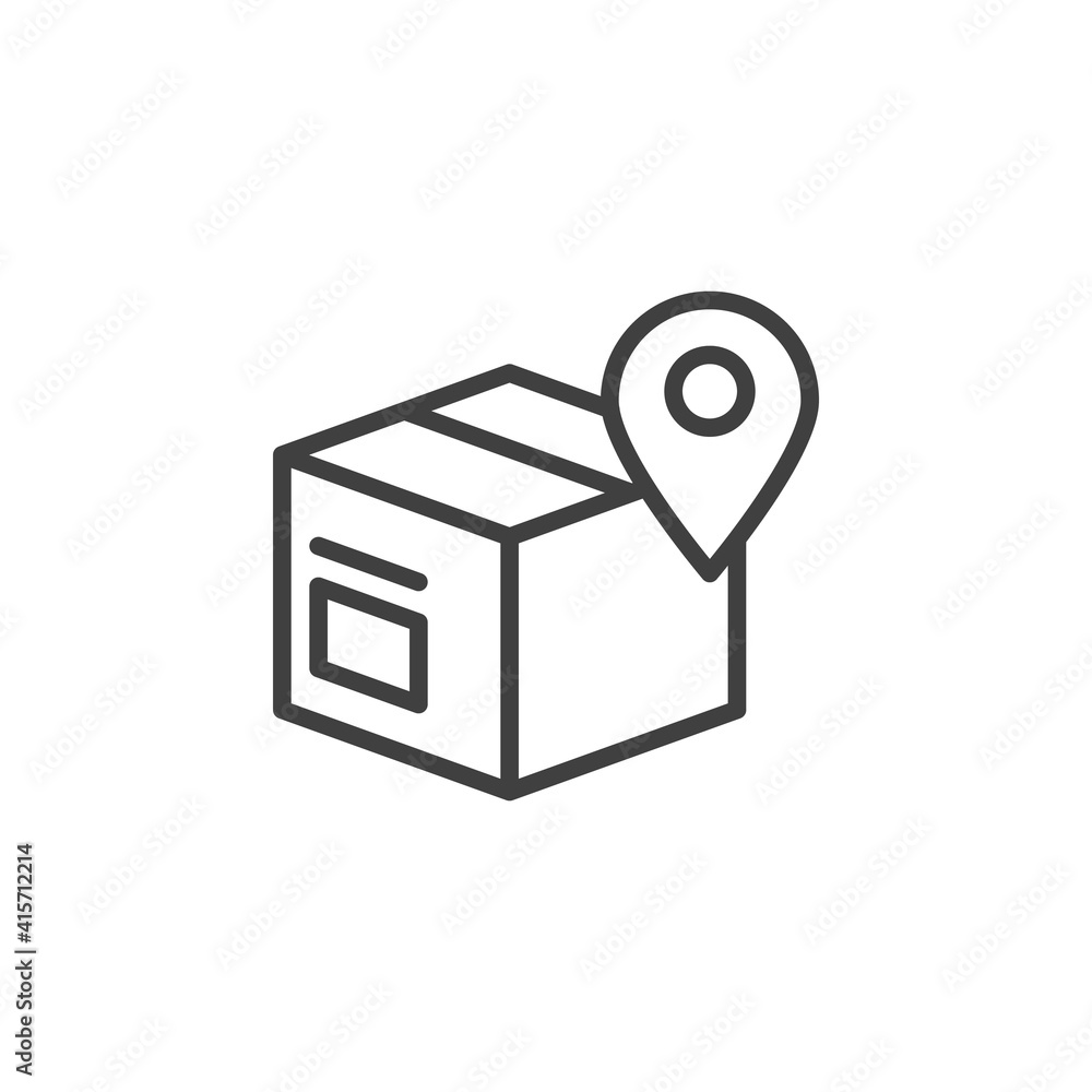 Parcel delivery location line icon. Box and map pin linear style sign for mobile concept and web design. Cargo logistics address outline vector icon. Symbol, logo illustration. Vector graphics Parcel delivery location line icon. Box and map pin linear style sign for mobile concept and web design. Cargo logistics address outline vector icon. Symbol, logo illustration. Vector graphics