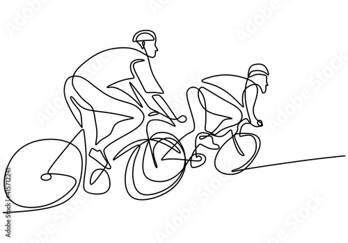 One continuous line drawing of young energetic man bicycle racer race at cycling track. Racing cyclist concept. Hand draw design for cycling tournament banner minimalist style. Vector illustration