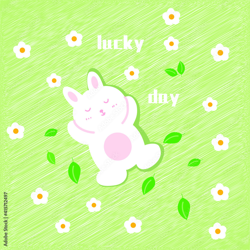 Obraz premium Hand drawn cartoon sleeping rabbit lying on the grass