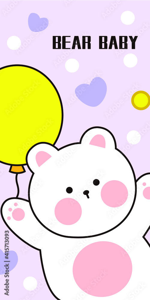 Hand-painted cartoon little white bear holding a balloon decorative painting hanging painting