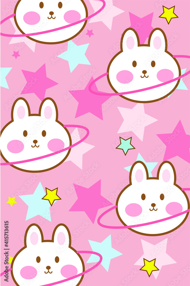 Hand drawn cartoon cute star rabbit pink strip carpet