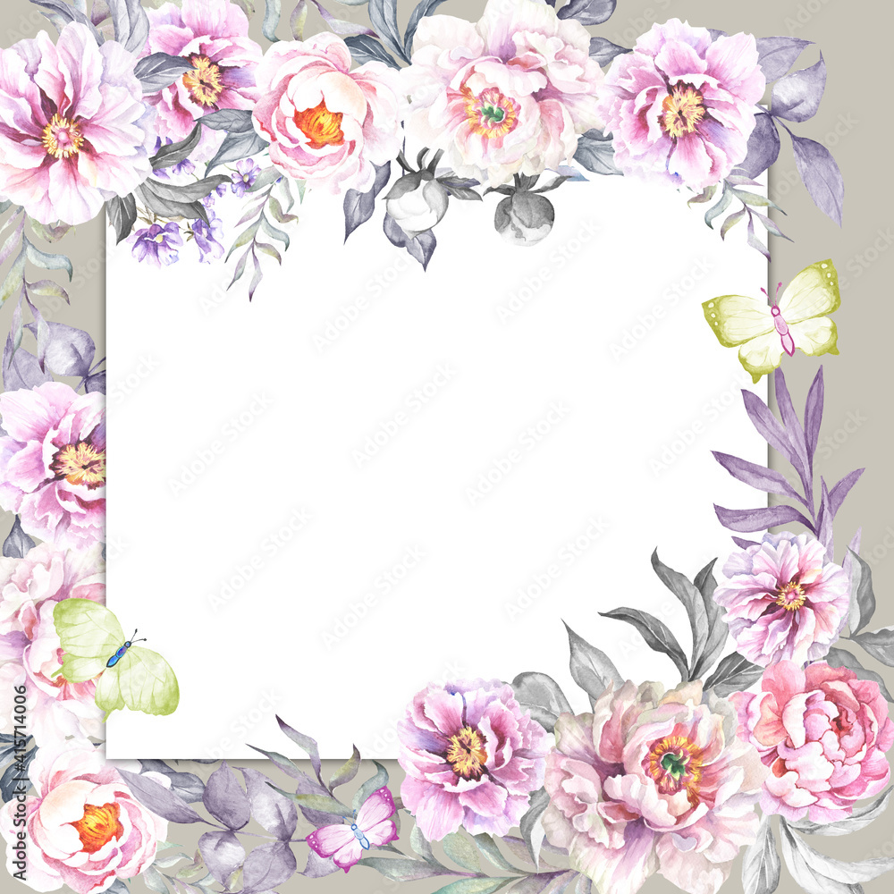 frame with watercolor  flowers