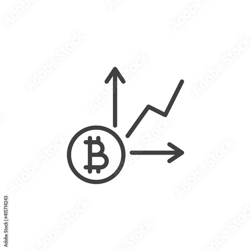 Bitcoin growth graph line icon. linear style sign for mobile concept and web design. Bitcoin graph chart outline vector icon. Symbol, logo illustration. Vector graphics