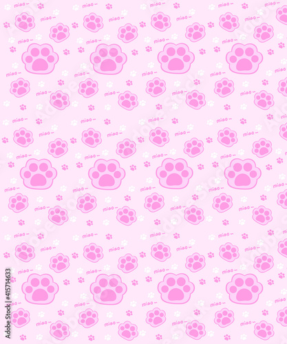 Hand drawn cartoon cute pink cat footprints wallpaper wall stickers