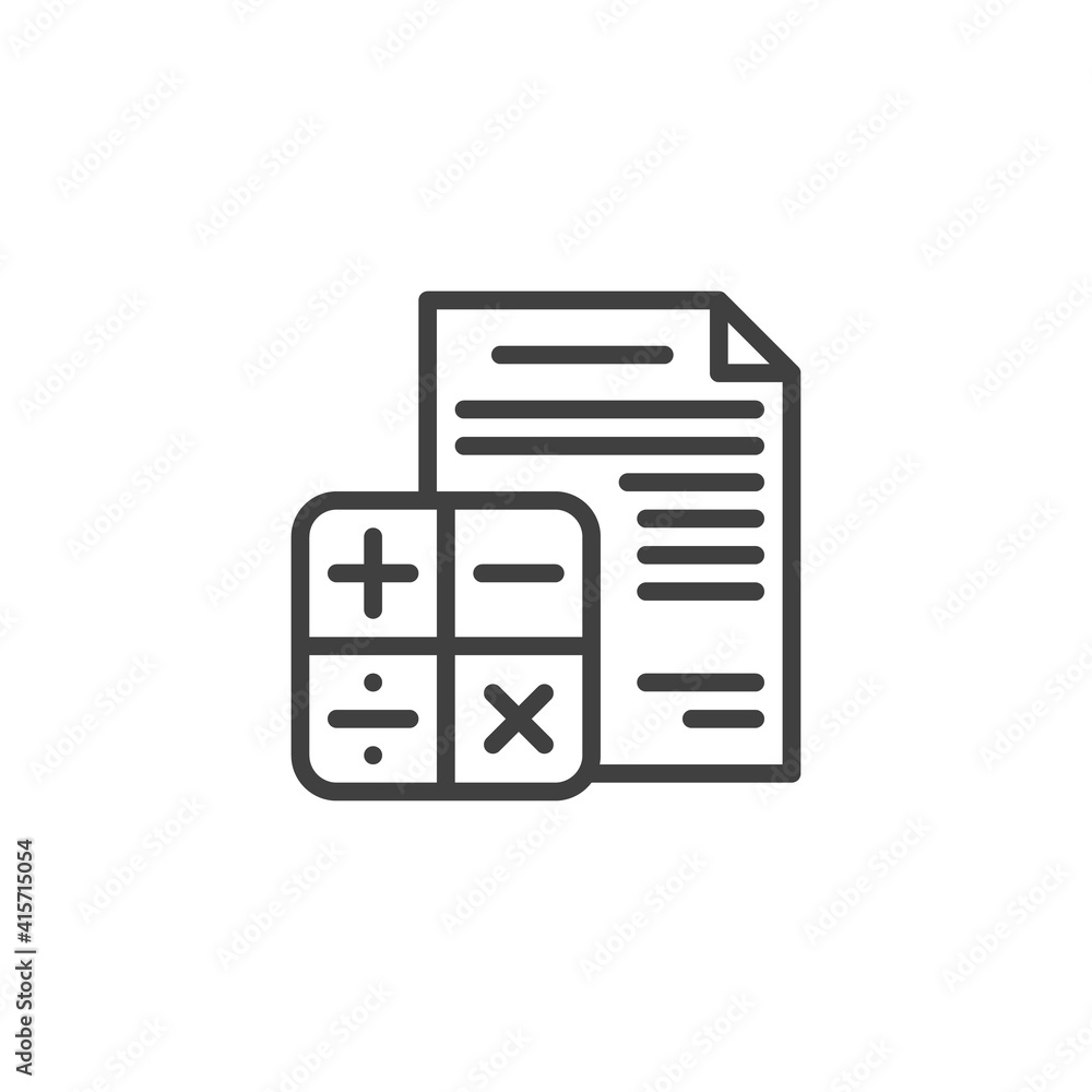 Financial accounting report line icon. linear style sign for mobile concept and web design. Financial document and calculator outline vector icon. Symbol, logo illustration. Vector graphics Financial accounting report line icon. linear style sign for mobile concept and web design. Financial document and calculator outline vector icon. Symbol, logo illustration. Vector graphics