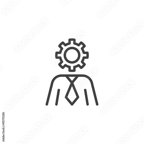 Productivity, brainstorming line icon. Business man with gear head linear style sign for mobile concept and web design. Office manager outline vector icon. Symbol, logo illustration. Vector graphics