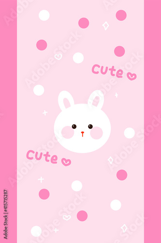 Hand drawn cartoon pink polka dot white rabbit door curtain