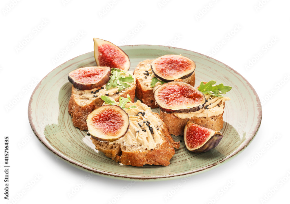 Tasty sandwiches with fig on white background Tasty sandwiches with fig on white background
