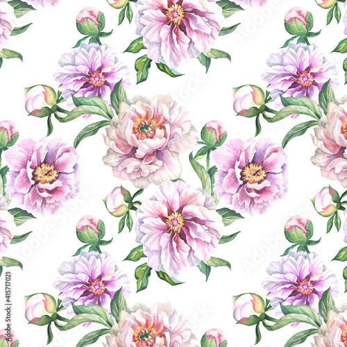 seamless pattern with pink flowers.watercolor