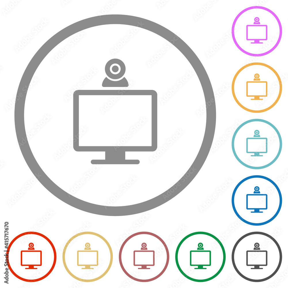 Monitor with webcam flat icons with outlines Monitor with webcam flat icons with outlines