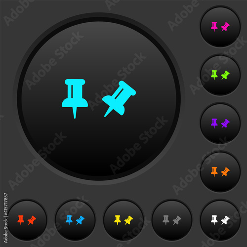 Toggle pin dark push buttons with color icons photo